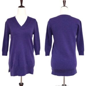 SUSINA 100% Cashmere V-Neck Sweater Pullover 3/4 Sleeve Fall Purple Size Small